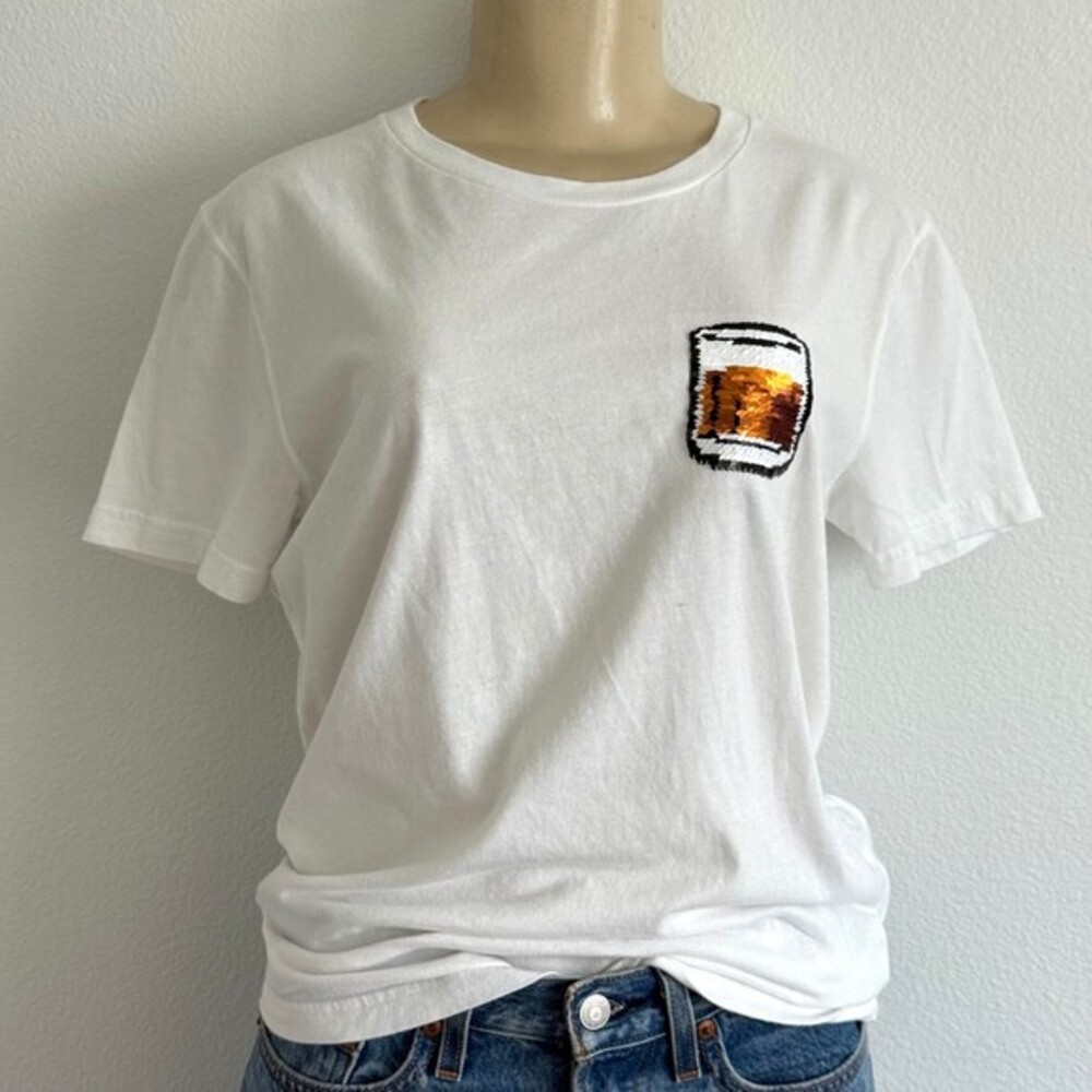 Y2K Abercrombie White Flip Sequin Cocktail Graphic Tee Sparkly McBling Baby Top